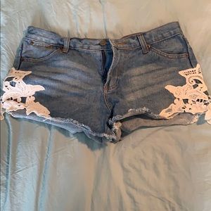 Denim Lace Shorts